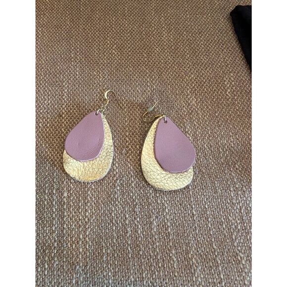 Women's Pink Gold Double Teardrop Dangle Drop Earrings - Picture 1 of 3